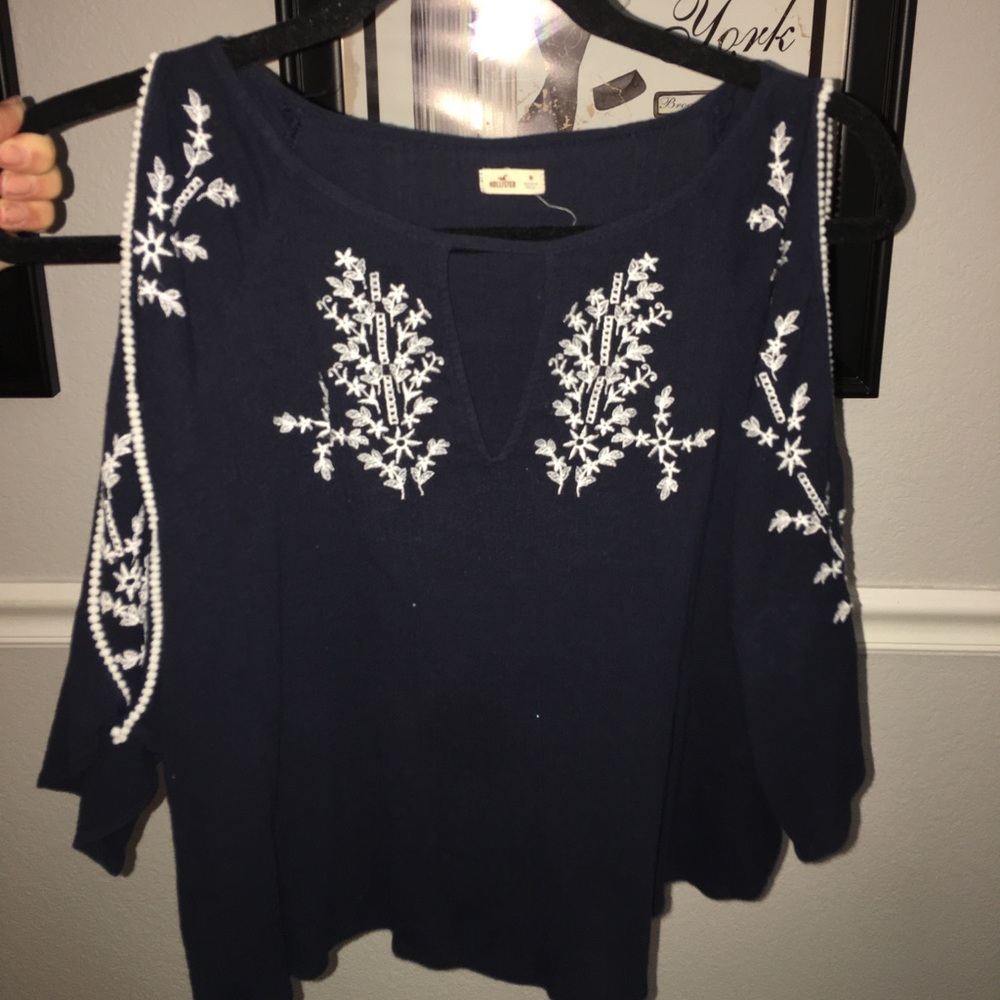 Hollister embroidered off the shoulder top